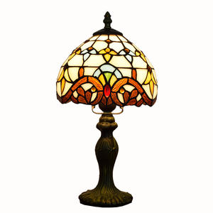 Lampu meja Tiffany antik gaya seni lampu meja teratai logam dasar kaca berwarna kap lampu ramah lingkungan fleksibel daya AC - Product Image 2