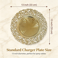 Sous-plat rond en plastique de style européen à bord irrégulier, décoratif doré, 13 pouces, pour la décoration de table de mariage ou de restaurant