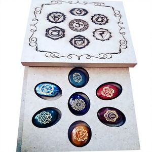 Wholesale 7 Chakra Engraved Natural Agate Stone Set High Polished Reiki Healing <b>Crystal</b> Gemstone Seven Chakra Kit - Product Image 1
