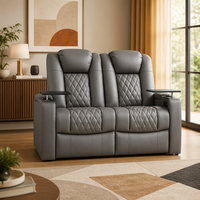 Canapé inclinable électrique en cuir véritable pour deux personnes, fauteuil de cinéma à domicile avec appuie-tête réglable, USB Type-C, porte-gobelets LED