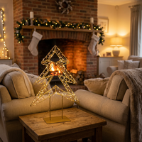 Sapin de Noël LED avec fil de cuivre blanc chaud, arbre doré avec base en métal détachable pour la décoration des fêtes et de la maison