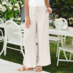 <span class=keywords><strong>Pantaloni</strong></span> Lunghi Casual da Donna Traspiranti a Vita Alta, Vestibilità Ampia, in Misto Lino Viscosa con Coulisse, Ideali per l'Estate - Vendita all'Ingrosso - Product Image 5