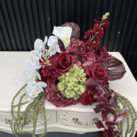 Boule de fleurs artificielle haut de gamme PPS, vert et blanc bordeaux, 30 cm, pour centre de table de mariage et décoration d'événements