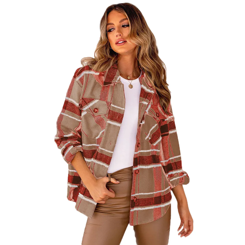 Mode Beliebte Produkte Loose Flanell Plaid Shirt Langarm Casual Women Plaid Shirt