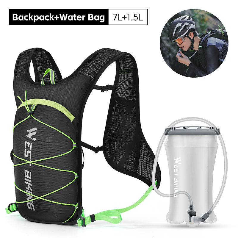 Sac à dos noir vert + sac à eau 1,5 L