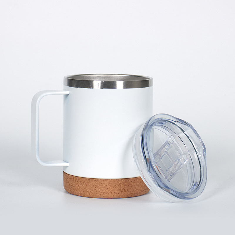 12oz Coffee Mug With Handle with Cork Bottom,Stainless Steel Insulated  Travel Tumblers ,Double Wall Vacuum Camping Cup