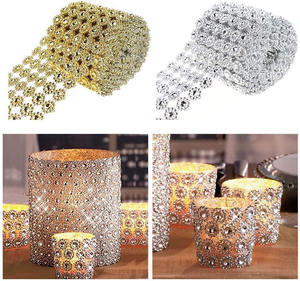 Nastro di maglia di strass di cristallo dorato a forma di fiore di plastica lucida a forma di fiore per decorazioni - Product Image 6