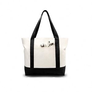 Custom Fashion Daily Essentials Shopping <b>Large</b> Capacity Canvas Tote Bag With External Pocket Top Zipper Closure - Product Image 1