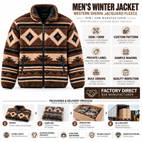 Veste d'hiver en polaire sherpa jacquard pour homme, style western, fermeture éclair intégrale, manteau d'extérieur, fabricant OEM ODM, fournisseur en gros