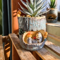 Maceta de Resina con Forma de Tronco de Árbol ROOGO, con Orificio de Drenaje y Suculenta Artificial, Maceta Hecha a Mano para Paisajes