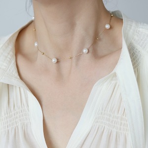 Collar de Cadena de Eslabones Geométricos Chapado en Oro de 18K de Alta Calidad, Acero Inoxidable, Imitación de Perlas, Elegante, Moderno, con Logotipo Personalizado, Unisex - Product Image 3