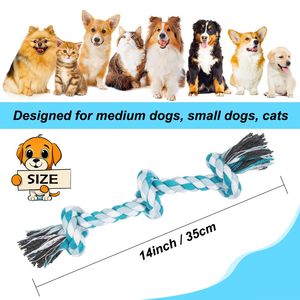 Artículos azules para mascotas, juguetes para masticar para mascotas, cuerda de Limpieza de dientes resistente a mordeduras, cuerda de algodón trenzada de doble nudo, juguetes para masticar perros - Product Image 5
