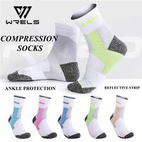 WRELS Chaussettes de sport avec protection de la cheville, chaussettes de compression antidérapantes, respirantes, antidérapantes, chaussettes de sport professionnelles pour la course à pied et le marathon