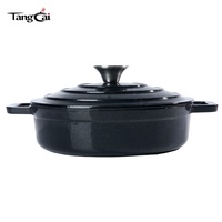 Cocotte en fonte émaillée noire de 24 cm avec couvercle, mini four hollandais antiadhésif, compatible four et induction, écologique, style campagnard