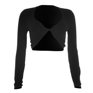 Viviblook J26TP285 Camiseta Casual Nueva para Mujer, Top Corto de Yoga de Manga Larga con Detalle Trenzado Frontal para Damas - Product Image 4