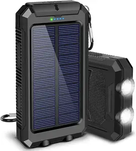 Factory Direct Sale 2 In 1 Solar Phone Charger 20000Mah Power Bank Portable Solar Panels Powerbank With Led Light