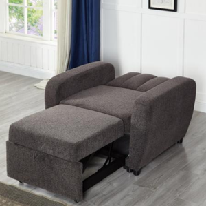 Modern Dark Brown Single Chair Sofa Bed Channel-Tufted Pull-Out <strong>Sleeper</strong> with Casters for Living Room Hotel Bedroom - Product Image 2