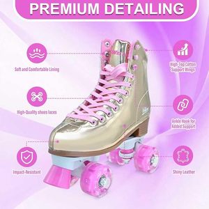 Vente directe d'usine Patins à roulettes Derby à tige haute en PU <span class=keywords><strong>pour</strong></span> adultes, roues lumineuses et étanches, design clignotant - Product Image 2