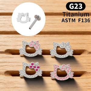 Orecchini a forma di gatto Zesen F136 in lega di titanio con zirconi 5A, <span class=keywords><strong>gioielli</strong></span> piercing alla moda per labbra e orecchie, unisex, per ragazze dolci - Product Image 1