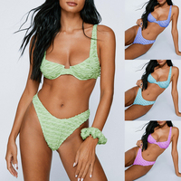Omen Lichtgroene getextureerde bikiniset met beugel, push-up top, hoog uitgesneden scrunchie, 3-delig voor dames