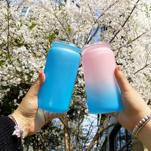 Custom Logo Ready to Ship 16Oz Ombre Jelly Plastic Acrylic Soda Beer Can for Uv Dtf Wraps With Colorful Pp Lids - Product Image 2