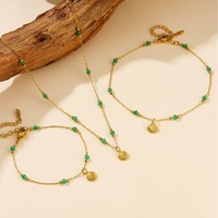 Mode acier inoxydable Simple 18k plaqué or vert perle petits coquillages pendentif clavicule chaîne dames collier Bracelet ensemble