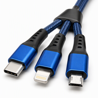 Kabel Pengisian Daya Cepat Multi USB 3-in-1 Berbahan Aluminium Alloy dengan Jalinan Kabel Universal untuk Ponsel dan Tablet
