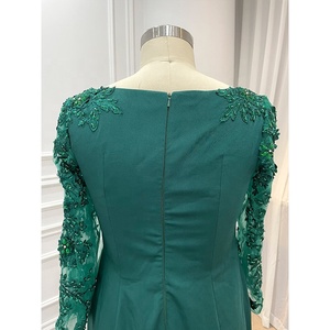 Vestido de noche africano de manga larga con cristales crepé, traje de noche personalizado, color verde, talla grande, 2022 - Product Image 6