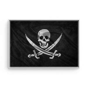 Elegant Jolly Roger Flag Canvas Print - Pirate Themed Decor,WHITE <b>FRAMED</b> CANVAS - Product Image 2