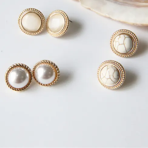 Pendientes de tuerca grandes para mujer, piedra de ópalo de mármol redondo Vintage, temperamento de perla de imitación, moda 2019, chapado en oro