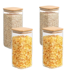 Juego de Recipientes de <span class=keywords><strong>Vidrio</strong></span> Borosilicato de Alta Calidad Sunshine Export con <span class=keywords><strong>Tapa</strong></span> de Bambú, 10 oz, para Almacenamiento de Alimentos en la Cocina, Importado para Azúcar - Product Image 1
