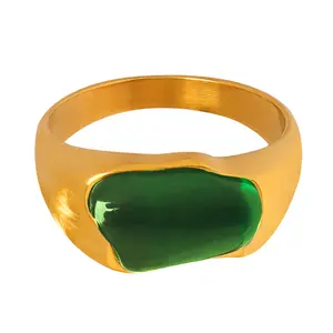 Feiner Schmuck Ring neu modisch 18k Gold vergoldet Edelstahl Schmuck Party-Geschenk Naturstein klobige Ringe für Damen