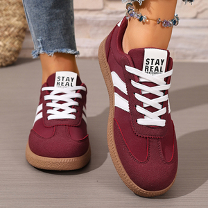 Baskets basses en daim <span class=keywords><strong>bordeaux</strong></span> pour femmes, avec lacets et rayures blanches, style rétro décontracté, plateforme pour le streetwear quotidien - Product Image 2
