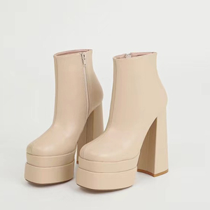 Nouvelles bottes pour femmes à talons hauts, toutes occasions, automne-hiver 2023, talon épais de 15 cm, plateforme imperméable, couleur nude - Product Image 4