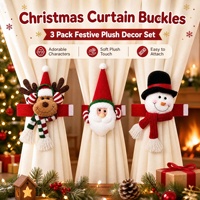 Décorations de Noël pour fenêtre, 3 styles, design Père Noël, bonhomme de neige, renne, attaches de rideaux en peluche, boucles de rideaux de Noël