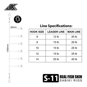 Ensemble de pêche Sabiki en acier à haute teneur en carbone JK, leurre en peau de poisson véritable, <span class=keywords><strong>pour</strong></span> la pêche au bar, à la truite, au requin, au snapper en rivière, en lac, en eau salée et en eau douce. - Product Image 5