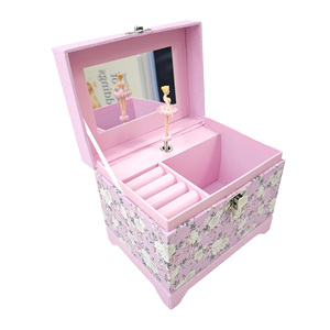Yiyu New Design Custom Eco-Friendly Modern Pink Glitter Rotating Ballerina Music Box Mirror Hand Crank 60s Sound Duration Custom - Product Image 1