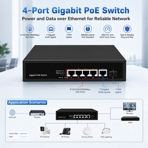 Commutateur PoE Gigabit <span class=keywords><strong>4</strong></span> ports avec 1 emplacement SFP et 1 port de liaison montante RJ45 pour la connexion d'équipements réseau filaires - Product Image 1