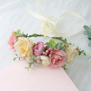 Couronne de fleurs artificielle en feuilles vertes et rotin pour mariée et demoiselle d'honneur, vente en gros d'usine - Product Image 3