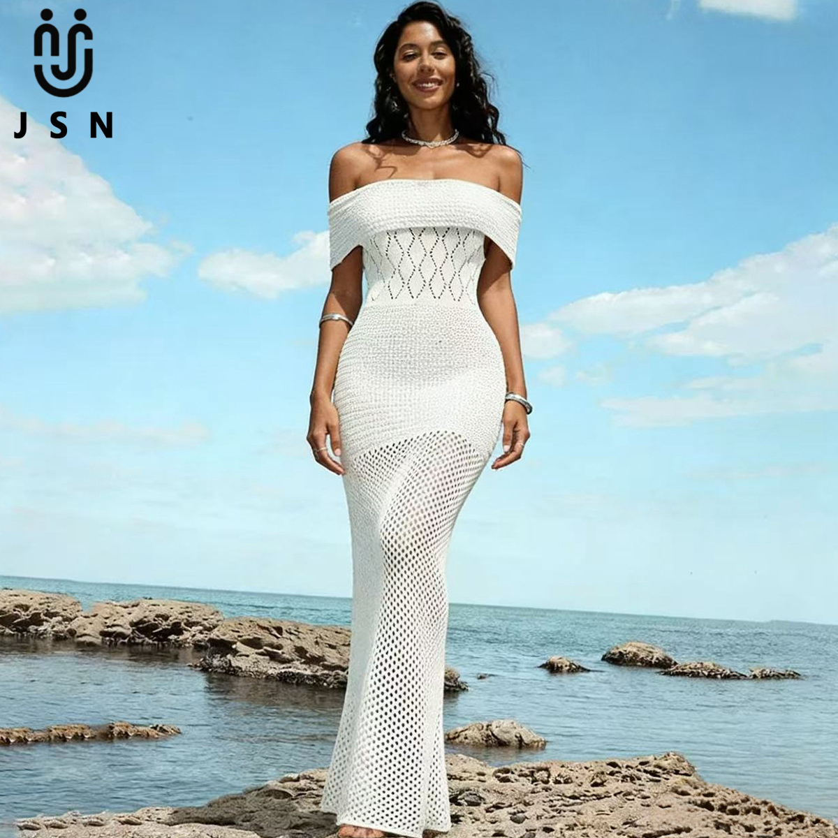 white christmas dresses Long Off Shoulder Fitted Prom Dress by LaDivine CA109 – The Dress Outlet main image 0