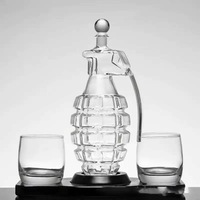 Juego de Whisky de Alta Calidad, Decantador con 2 Vasos Transparentes, Soporte de Madera, Estilo Clásico, Botella de Whisky con Forma de Granada