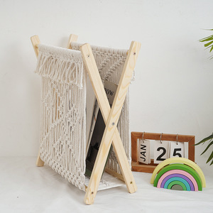 Nordic Style Cotton Rope Woven Magazine Rack Storage <b>Shelf</b> <b>Desktop</b> Book Holder Foldable Home Decor Photo Prop - Product Image 3