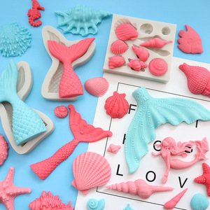 Ocean Themed Fondant Molds Mermaid Tail Starfish Seashell Cake Decorating Silicone Molds 12 Pieces Baking <b>Tools</b> - Product Image 3