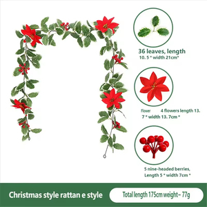 Guirlande artificielle de baies rouges pour Noël et le Nouvel An, décoration intérieure, <span class=keywords><strong>plantes</strong></span> d'<span class=keywords><strong>extérieur</strong></span>, festival saisonnier, fête, <span class=keywords><strong>porte</strong></span>, fenêtre, mur, vigne suspendue - Product Image 1