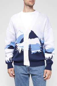 Custom Design Snow Mountain Jacquard <b>V</b>-<b>neck</b> Cardigan <b>Men's</b> Loose Casual <b>Sweater</b>,Stylish Bright Wool Blend <b>Sweater</b> <b>for</b> <b>Men</b> - Product Image 3