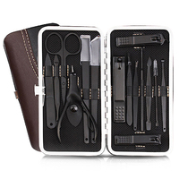 WELLFLYER Ensemble de manucure professionnel MS-833 à vendre ensemble de 15 pièces en acier inoxydable noir coupe-ongles kit d'outils de soins de beauté coffret cadeau