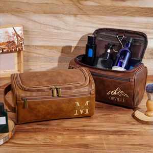 Customized PU Leather Laser Engraved <b>Wash</b> <b>Bag</b> <b>Men</b> Name Initials Multifunction Travel Dopp Kit Organizer Anniversary F0826 - Product Image 5