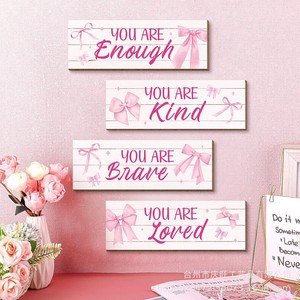 Wooden Wall <b>Signs</b> Rectangle Pink English Home Decor Hanging Items For Bedroom <b>Bathroom</b> Living Room Valentine'S Day - Product Image 1