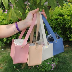 Portavasos Cuadrado de Cuero PU Personalizado con Correa de Transporte, Bolsa Portátil para Bebidas para Llevar, Uso en Exteriores - Product Image 1