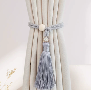 Bohemian Adjustable Curtain <b>Tieback</b> Rope Tassel Cord Holder Wooden Bead Driftwood Style for Living Room Bedroom - Product Image 3